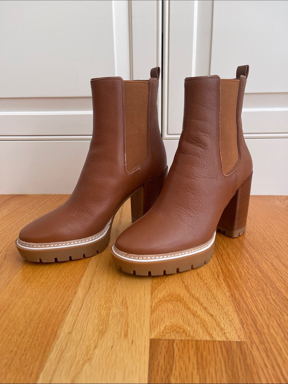Tory Burch caramel Brown Leather Miller Chelsea Platform Boots